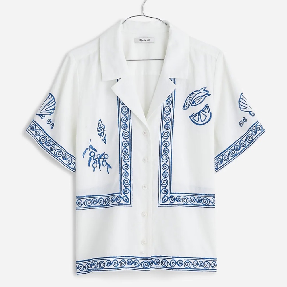Madewell x Lisa Says Gah! Embroidered Button-Front Shirt, L, brand new